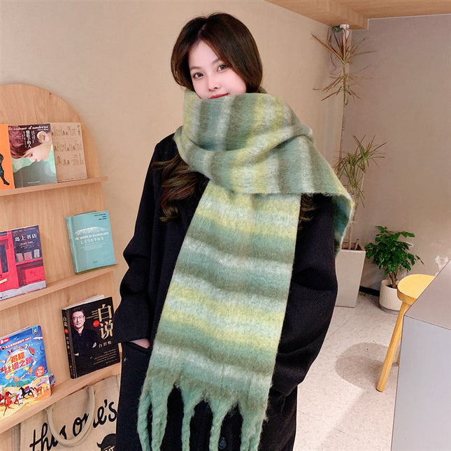 Loop Yarn Scarf Autumn and Winter New Thickeneded Men's and Women's Imitation Cashmere Tassel Thick Pigtail Dog Tail Stripesd Color Scarf