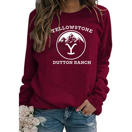 Amazon Cross-border Foreign Trade Source DUTTON RANCH Printed Round Neck Long Sleeve Women's Sweatshirt Jacket