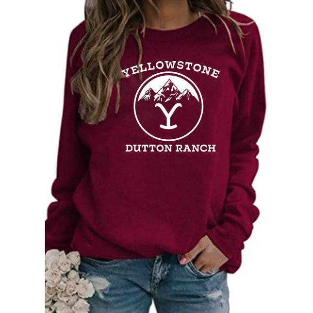 Amazon Cross-border Foreign Trade Source DUTTON RANCH Printed Round Neck Long Sleeve Women's Sweatshirt Jacket
