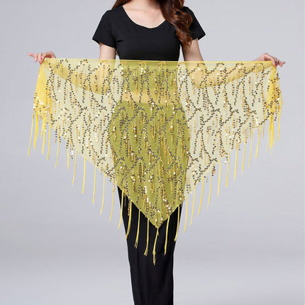 in stock Dance Suit Sequins Tassel Triangle Towel Table Performance Hip Towel Practice Waist Chain Waist Towel Belly Dance Waist Chain Europe and America
