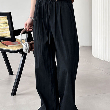 Orange Zhi Spring New Style Work Pants for Women, High-Waisted Loose Casual Pants, Women's Elastic Waist Wide-Leg Pants 24005