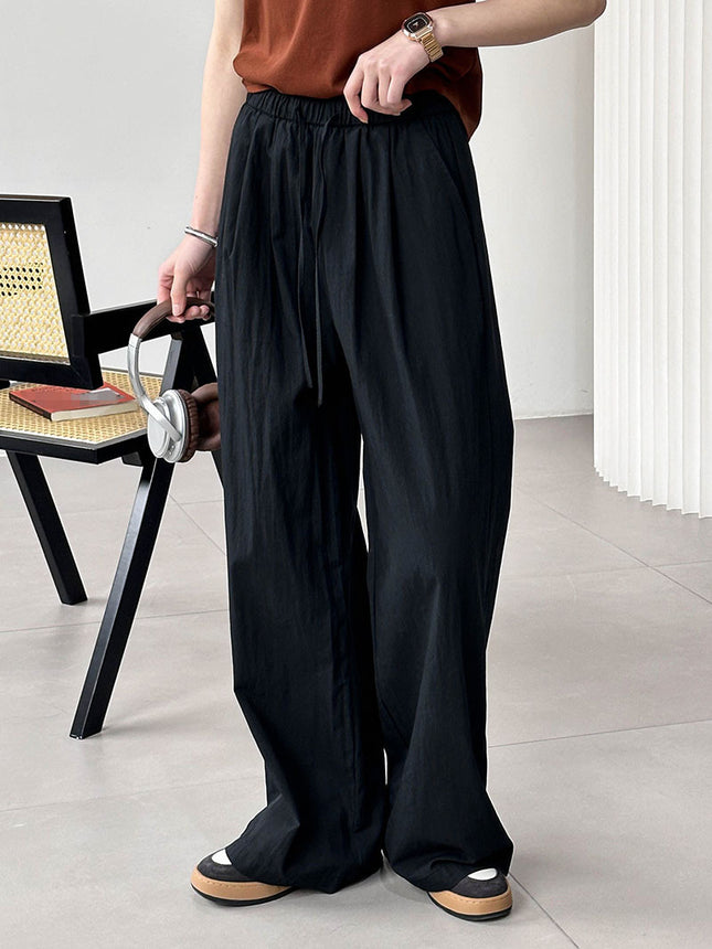 Orange Zhi Spring New Style Work Pants for Women, High-Waisted Loose Casual Pants, Women's Elastic Waist Wide-Leg Pants 24005