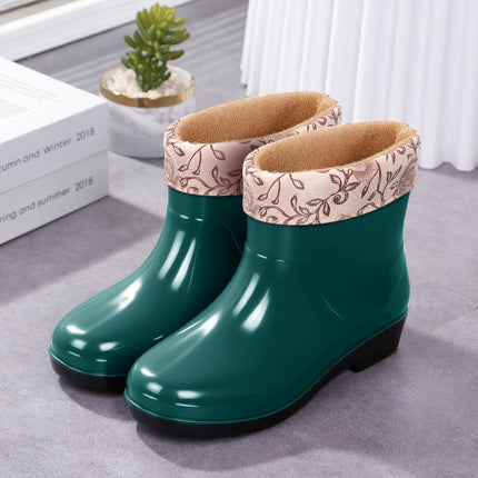 Fashionable Outdoor Water Shoes for Women, Waterproof and Non-Slip, Winter Fleece-Lined Rain Boots for Women, Warm Kitchen Work Short Rain Boots