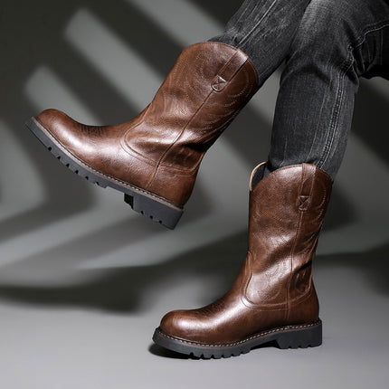Ami Khaji Men's High-height Workwear Boots Men's European and American Style Western Cowboy Boots Fashionable Motorcycle Riding Men's Boots