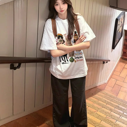 Gray Short-Sleeved T-Shirt for Women 2026 New Pure Cotton Half-Sleeve Summer American High Street Lazy Style Loose Versatile Top
