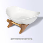 Bamboo wood frame white single layer plate [ceramic model]