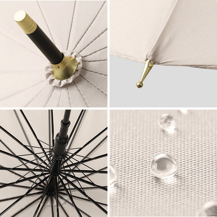 Solid color fresh 16-bone long handle umbrella double large rain-resistant straight rod umbrella High-looking ring handle long handle umbrella