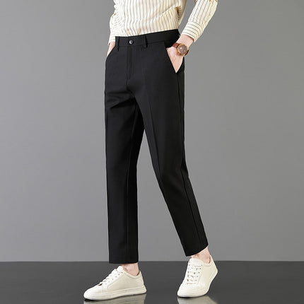 2025 Light Luxury Spring Men's Casual Small Trousers Stretch Business Straight Men's Cropped Pants