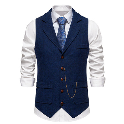 Amazon Men's herringbone tweed suit vest retro lapel horse chain vest