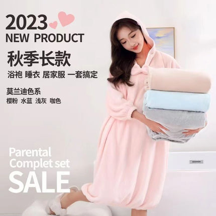 New Hooded Wearing Bath Towel Adult Bathrobe Loose Large Long Bathrobe Absorbent Cloak Poncho Home Clothes