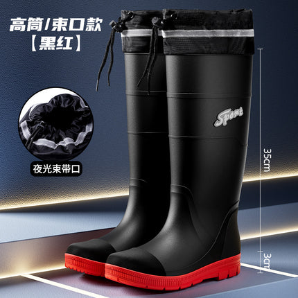 Bundle High-bark Men's Rain Boots Trendy Cool Men's Mid-high Rain Boots Climbing Patrol Waterproof Shoes Non-slip Rubber Shoes Men's Water Boots