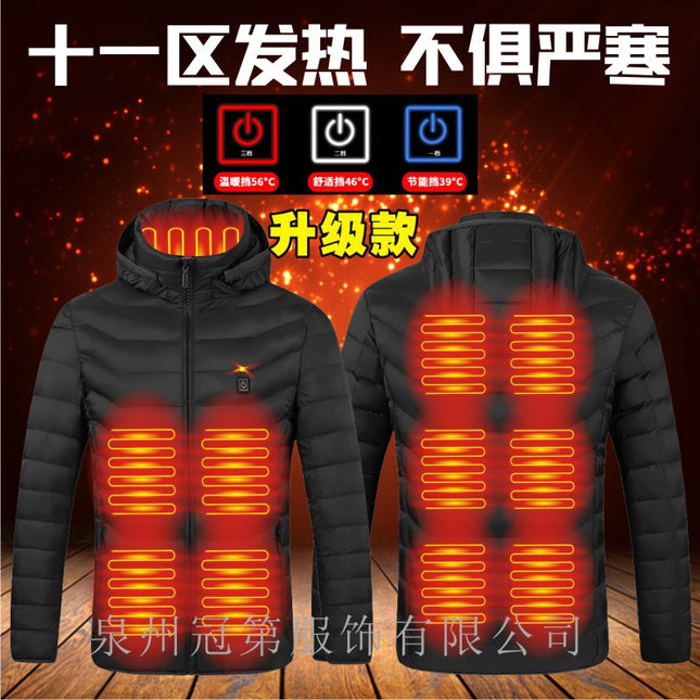 Cross-Border Smart Heated Cotton Jacket for Men and Women, Thermal Warm Coat with Intelligent Single-Zone Heating, Eleven-Zone Heating Cotton Jacket