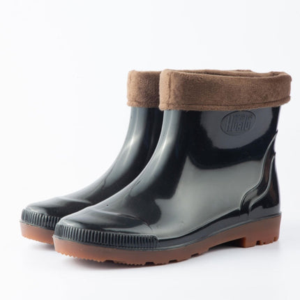 Rain Boots Men's Labor Protection Construction Site Rubber Shoes Hualu Black Low-Top Non-Slip Wear-Resistant Fleece-Lined Rain Boots Outdoor Waterproof Rain Boots