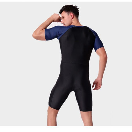 One-Piece Swimsuit Men's Short-Sleeved Boxer Shorts Wetsuit Adult Quick-Drying Cold-Proof Elastic Swimsuit Surfing Suit
