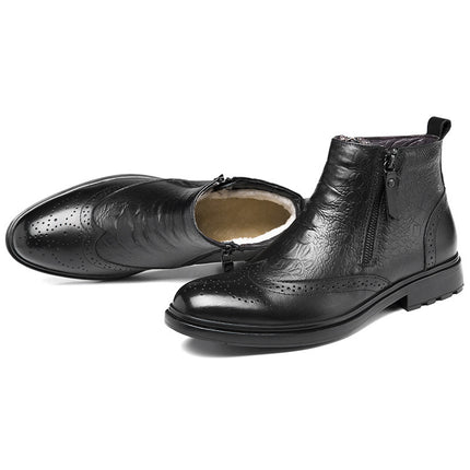 Men's Shoes Business Leather Boots Dress Brock Boots Autumn and Winter High Top Zipper Carved Genuine Leather Casual Men's Boots