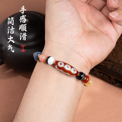Natural Five-Eyed Dzi Multi-Treasure Agate Bracelet, Fashionable and Versatile, Single-Circle Bracelet for Men and Women, Ready for Sale