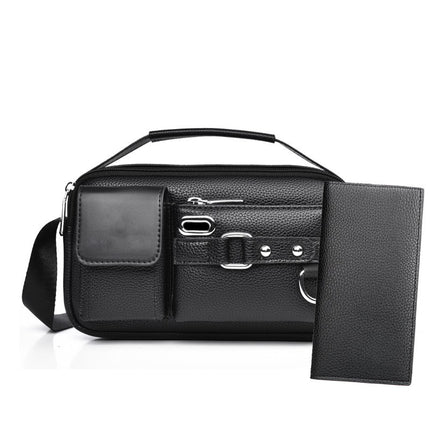 New Small Square Bag Men's Mobile Phone Storage Shoulder Bag Multi-functional Casual Crossbody Bag High-end Litchi Men's Bag