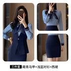 Navy Blue Vest Long Sleeve Shirt Dress / S