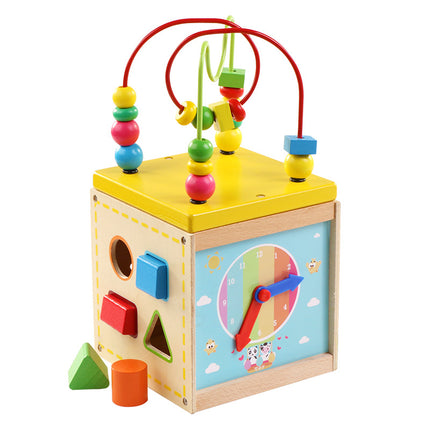 Multi-functional bead-wound toy box five-in-one mini shape cognitive chest wooden children infant early education puzzle