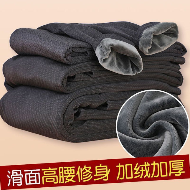 [Authentic] Warm Pants, Medium Thick, Thickeneded and Velvet, High Waist, Slim Cotton Pants, Plus Fat and Large Glossy Cotton Pants for Men