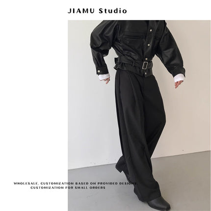 JIAMU American Baggy Deconstructed Stitching Casual Pants Men's Spring New Fashion Brand High-grade Vertical Wide-leg Pants