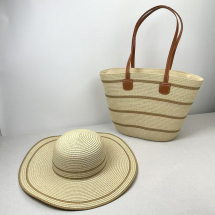 Straw hat straw woven bag two-piece set sun hat large brim large capacity tote bag cross-border hot straw woven bag suit tide