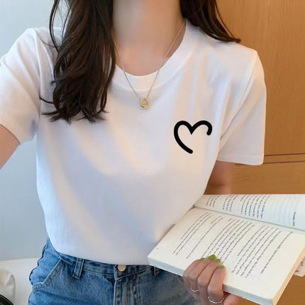 Heavy Cotton Short-sleeved Women's Summer T-shirt Korean Loose Large Size Slimming Couple's Top ins Unisex Half-sleeved