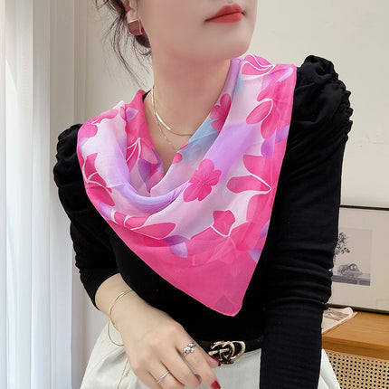 Magnetic buckle summer chiffon breathable sunscreen small square scarf neck scarf women's 2024 new all-match spring and autumn turban
