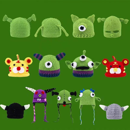 The Same Hat as Piyou, Green Shrek Cartoon, Funny and Cute Strawberry Hood, Knitted Woolen Hat for Winter