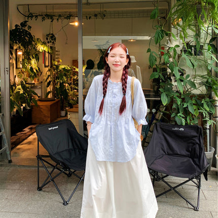 Japanese Style Sweet Bubble Shirt Women's New Niche Design Sense Loose Pleated Elegant Super Fairy Age-reducing Top