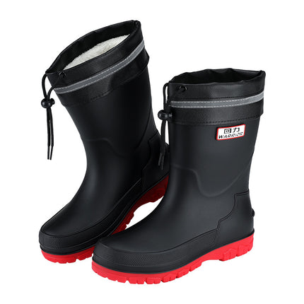 Pull Back New Fashion Men's Rain Boots Mid-Tube Rubber Shoes Water Shoes Non-Slip Wear-Resistant Car Wash Work Waterproof Shoes Warm Winter