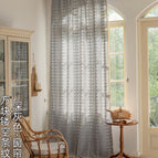 Width 140*height 180cm / Square hollow stripes-dark gray-curtains-rods (yellow tassels)