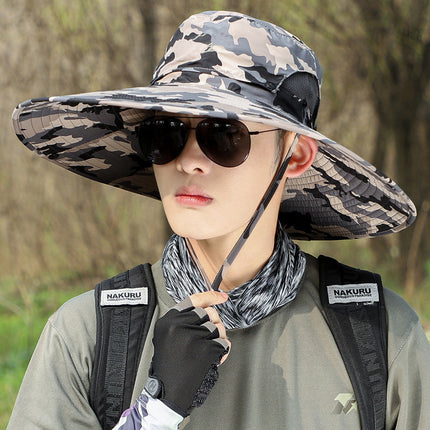 Summer big brim Hat sun protection windproof fisherman hat men and women outdoor mountaineering fishing sun hat mesh breathable sun hat