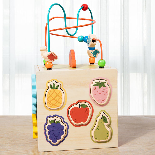 Wooden Children's Early Education Shape Matching Treasure Box Multifunctional Dinosaur Scene Puzzle Around Beads Intelligence Box Toy