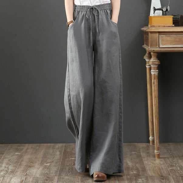 2024 Spring/Summer Literary Cotton and Linen Feel Women's Loose Plus Size Wide-Leg High-Waisted Floor-Length Pants