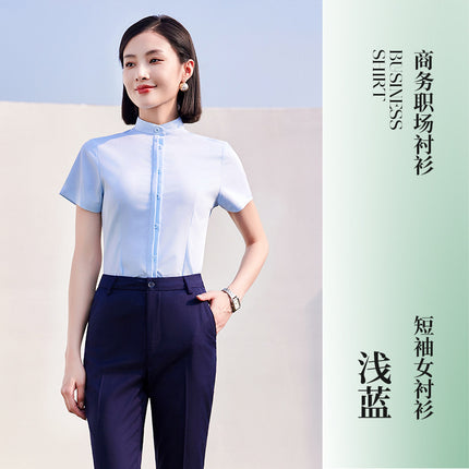 High goods stand collar Chinese style men's and women's same style shirt professional white shirt sales slim fit work clothes spring and summer new