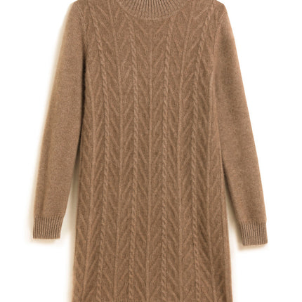 Fashionable New Style Half-High Collar Cable-Knit Cashmere Dress for Women, Plus Size, Autumn and Winter New Mid-Length Sweater Dress