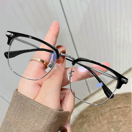 Half Frame Glasses Frame for Women Ultra Light Pure Titanium Transparent Grey Myopia Lens Titanium Frame Retro Cat Ear Eye Frame for Men
