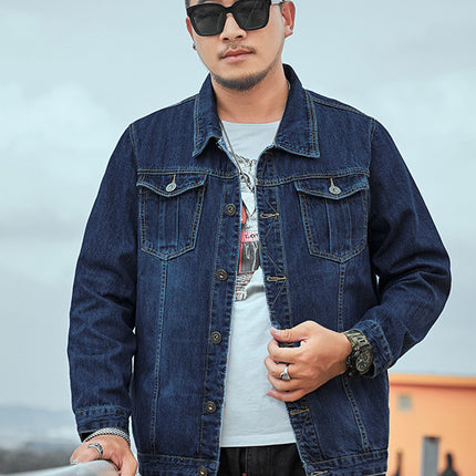 Fertilized Extra Large Denim Coat fleece-lined Thickened plus size Men's Winter Jacket Warm Quilted Real Fake Two-piece Top