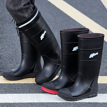 Men's Fashion High Tube Shoes Outdoor Night Anti-cursor Water Shoes Anti-slip Drawstring Men's Rubber Shoes Warm Rain Boots