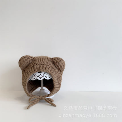 Baby Hat Ins Korean Style Cute Bear Ears Children's Knitted Ear Protection Hat Baby Warm Wool Hat