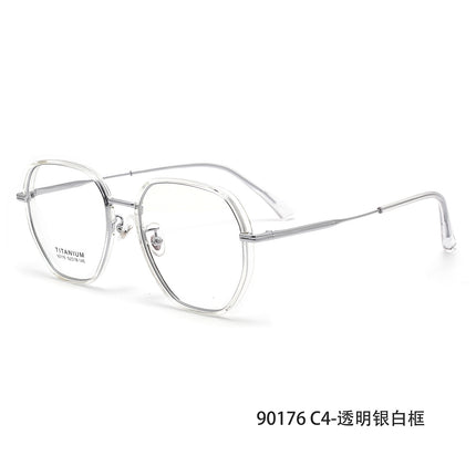 90176 Polygonal Titanium Eyeglass Frame Tr Large Frame Prescription Glasses for Women, Can Be Customized with Prescription Lenses or Non-Prescription Lenses