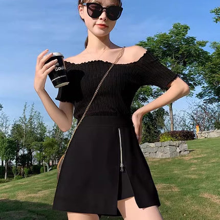 Women's 2024 Spring New Design Sense Zipper High Waist Slimming A- line Korean Style Skirt Pants