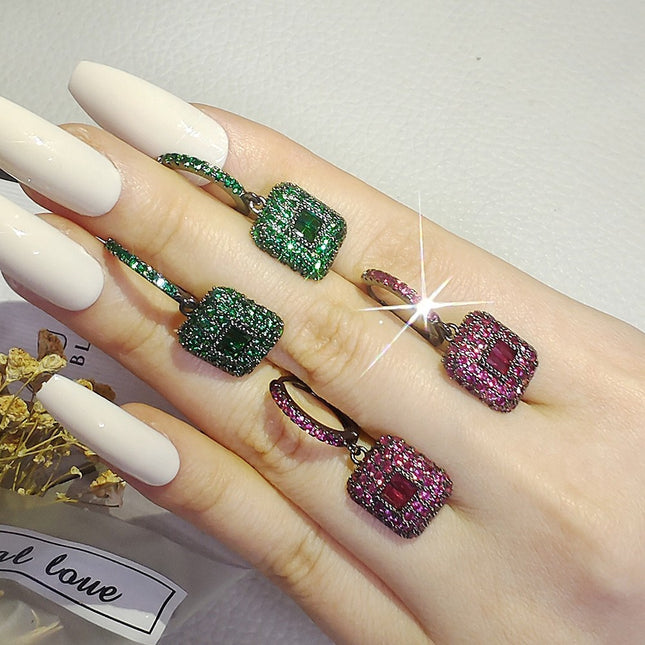 Cross-border Europe and the United States popular micro-inlaid zircon square emerald earrings fashion oval shape female e6928