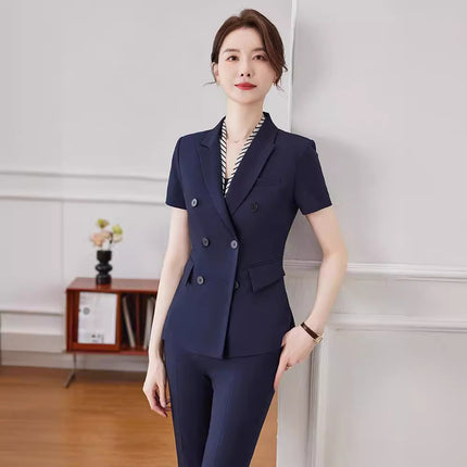 Short-sleeved Temperament Goddess Fan Front Desk Jewelry Shop Beauty Salon Work Clothes Summer Hotel Slimming Small Suit suit Dress