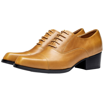One-piece delivery high-grade British style square toe leather shoes men's high heels top layer cowhide Brown height increasing Guangzhou leather shoes