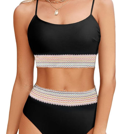 2025 New European and American Bikini Amazon U-neck Ribbon High Waist Sexy Bikini Split Swimsuit for Women
