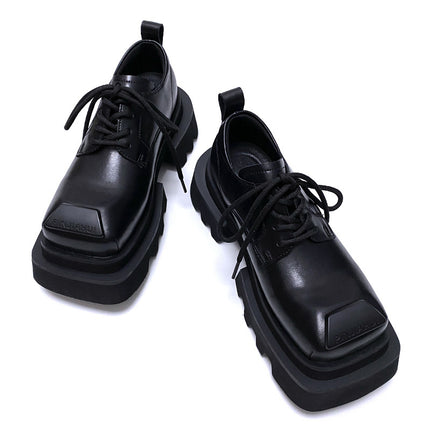 High-End Square-Toe Leather Shoes for Men, Niche Design Suit Shoes, Large-Toe Thick-Soled Heightening Versatile Derby Shoes for Men and Women