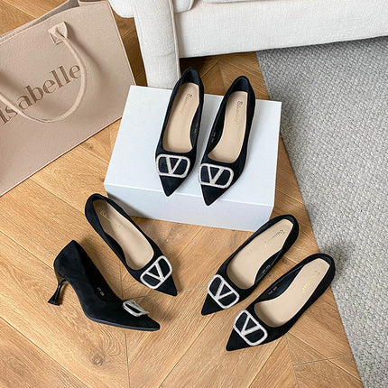 Square head black work shoes women's shoes soft bottom long standing not tired professional work comfortable high heels thick heel shoes