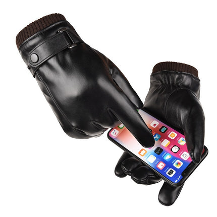 Wholesale men's leather gloves winter riding warm waterproof windproof fleece-lined thickened Korean gloves women driving touch screen